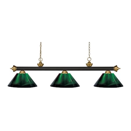 Riviera 3 Light Billiard Light, Bronze + Satin Gold & Green